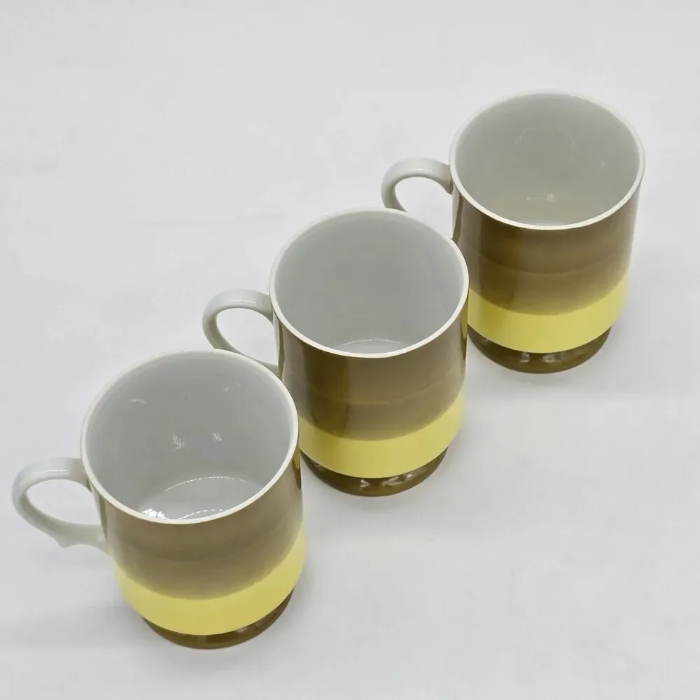 3 Vintage Holt Howard 1966 Green Striped Footed Coffee Mugs Cups Japan 7931 - Picture 3 of 5